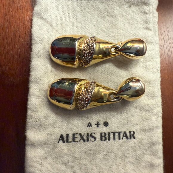 Alexis Bittar Gold Crystal Pave clip on earrings - Picture 3 of 6